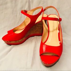 Franco Sarto Patent Leather Wedge Sandal